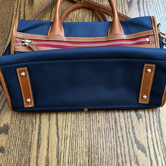 Dooney & Bourke Blue and Brown Satchel with Leather Accents - Picture 2 of 9
